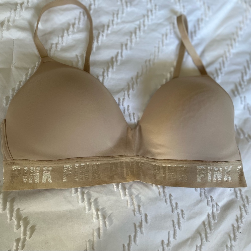 Pink Victoria Secrets beige wireless bra in good condition.